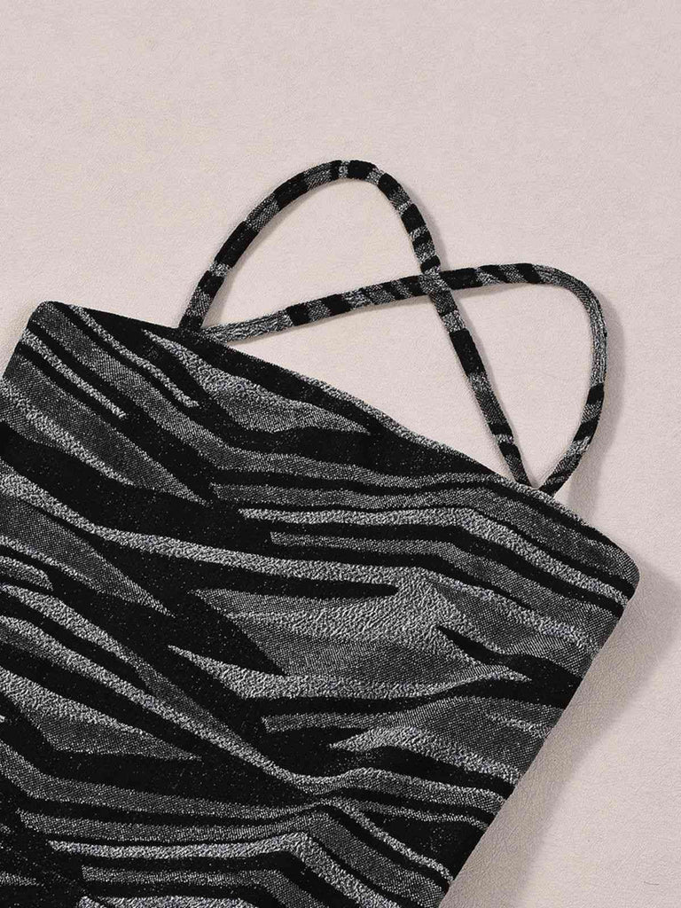 Zebra-Print Neckholder-Jumpsuit mit offenem Rücken