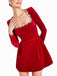 Rot 1960er Samt Diamant Quadrat Hals Kleid