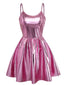 Rosa 1980er Metallisch Spaghetti Träger Party Kleid