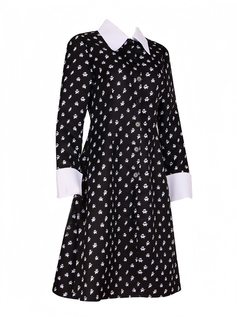 [Vorverkauf] Schwarz 1940er Wednesday Kostüm Mittwoch Addams-Stil Kleid