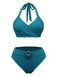 Grün 1930er Hohl Halter Strukturierter Stoff Bikini Set