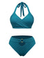 Grün 1930er Hohl Halter Strukturierter Stoff Bikini Set