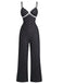 Schwarz 1940er Tupfen Spitze Trim Träger Jumpsuit