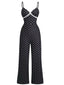 Schwarz 1940er Tupfen Spitze Trim Träger Jumpsuit