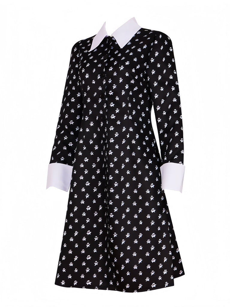 [Vorverkauf] Schwarz 1940er Wednesday Kostüm Mittwoch Addams-Stil Kleid