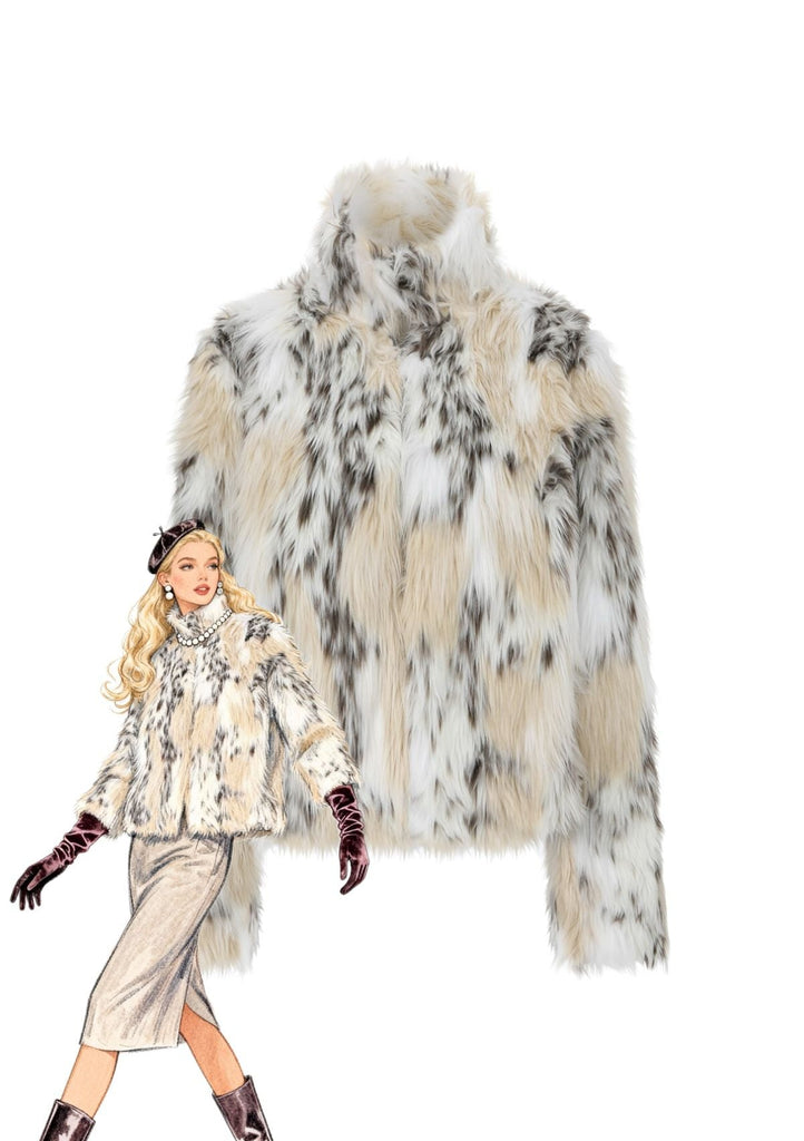 Weiß 1980er Leopard Drucken Kunst Pelz Jacke