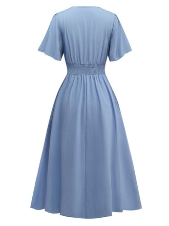 1940er V-Ausschnitt Rüschenärmel Schlitz Kleid
