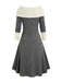 1940er Schnürung Farbblock Schulterfrei Kleid