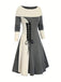 1940er Schnürung Farbblock Schulterfrei Kleid