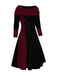 1940er Schnürung Farbblock Schulterfrei Kleid