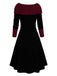 1940er Schnürung Farbblock Schulterfrei Kleid