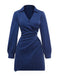 Blau 1960er V-Ausschnitt Wickeln Streifen Hemd Kleid