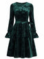 Grün 1960er Samt Rose Jacquard Kleid