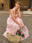 Rosa 40er Blumen-Midikleid mit Fischgräten und Netz