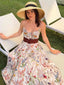 Bunt 1930er Blumen V-Ausschnitt Boho Slip Kleid