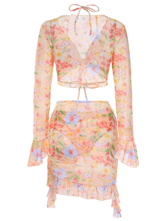 4PCS 1950er Blumen Badeanzug Kleid Set