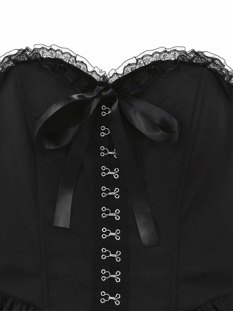 Schwarz 1980er Punk Trägerlos Spitze Gothic Korsett Kleid