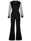 Schwarz 1940er V-Ausschnitt Funkeln Netz Jumpsuit