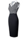 Schwarz 1960er Streifen Patchwork Revers Bleistiftkleid