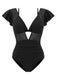 1960er Solide Netz Tiefer Ausschnitt Bikini Set & Cover-Up