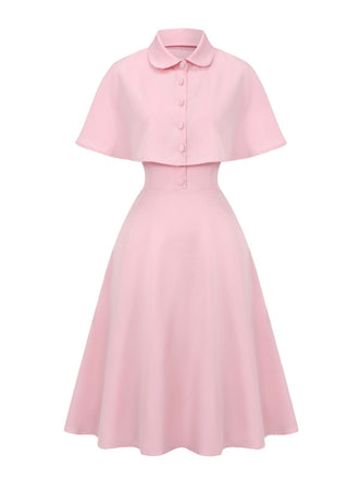 1950er Solide Revers Umhang Kleid