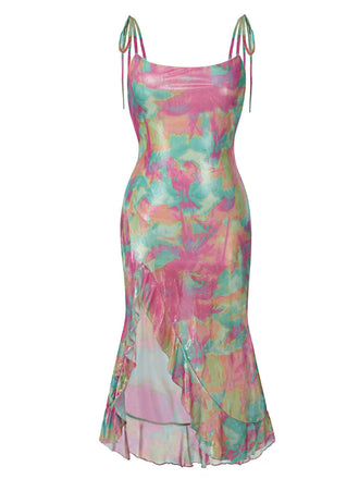 [Übergröße] Mehrfarbig 1970er Bindeträger Rüschen Kleid