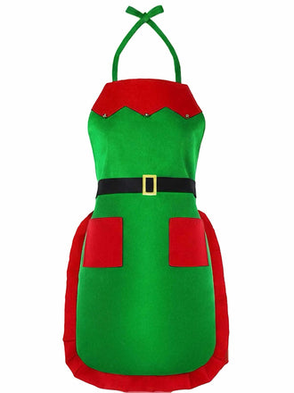 Grün 1970er Weihnachten Elf Apron Kostüm Set
