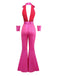 Rosa 1970er Metallisch Tief V-Ausschnitt Disko Jumpsuit