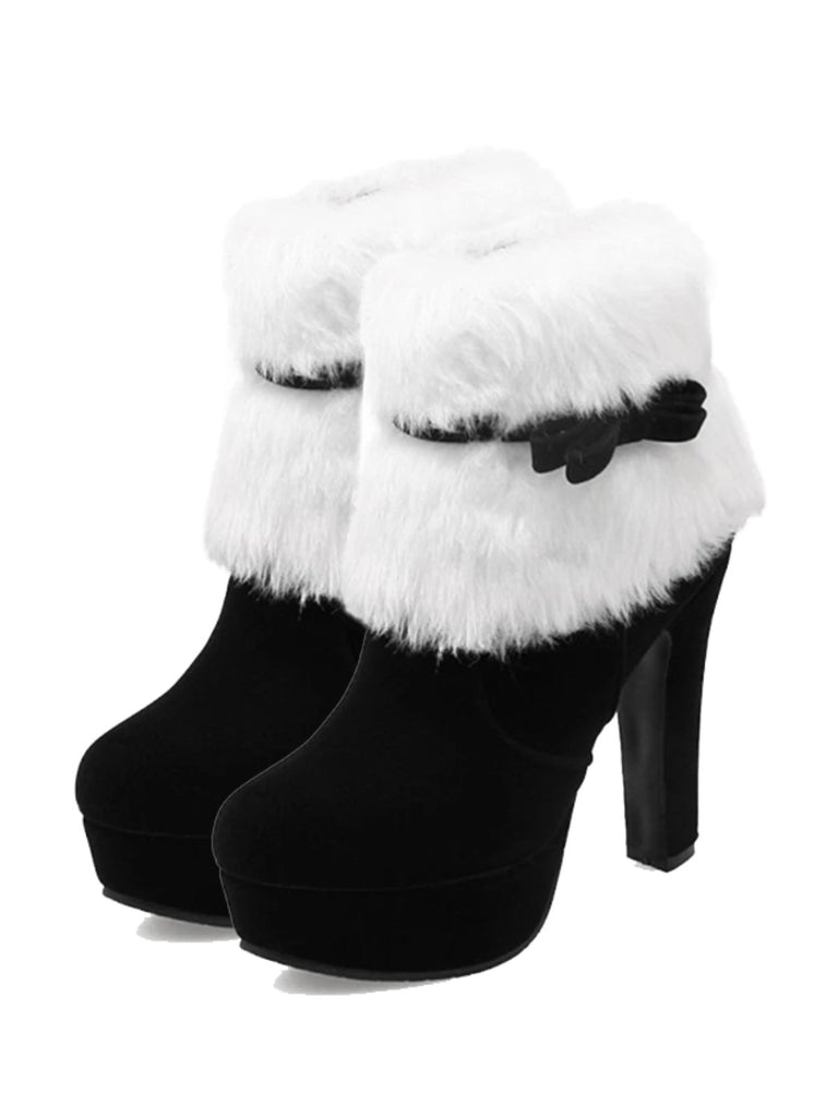 Schwarz Retro Weihnachten Kurz Plüsch Hoher Absatz Schuhe