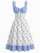 Blau 1950er Blumen Gingham Kariertes Trägerkleid