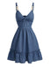 Blaues 1960er Twist Knot Spaghetti Träger Rüschenkleid