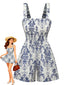 Blau 1970er Barock Gesmokt Träger Romper
