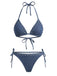 Blau 1970er Imitiert Denim Halter Ösen Bikini Set