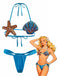 Blau 1970er Muschel & Seestern Bikini Set