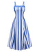 Blau-weiß gestreiftes Midikleid im Stil der 1950er Jahre mit Spaghettiträgern