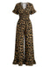 Brauner Leoparden-Jumpsuit aus den 1930er-Jahren mit Rüschen, V-Ausschnitt und Empire-Taille – Vintage-Jumpsuit, Retro-Mode