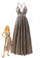 Braun 1930er Tiefer V Metallic Cut-Out Maxi Kleid