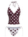 Bikini-Set mit Polka-Dots in Braun und Weiß auf weißem Hintergrund