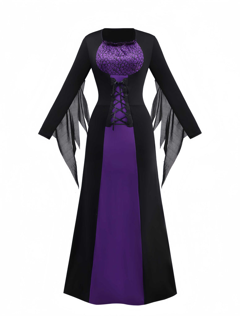Lila 1970er Schnürung Gothic Hexe Kostümset