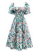 Grün 1950er Blumen Schulterfrei Laternenärmel Bardot Kleid