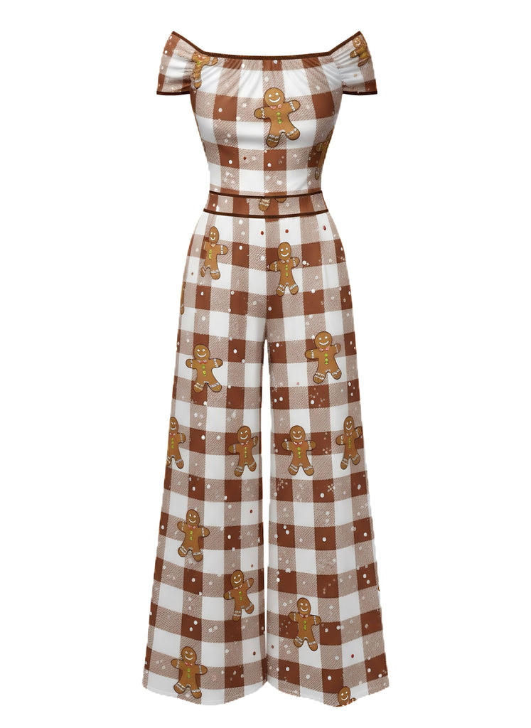 [Vorverkauf] Braun 1960er Schulterfrei Lebkuchen Jumpsuit