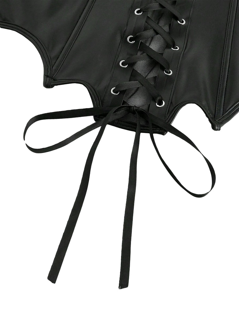 Schwarz 1970er Leder Gothic Fledermausflügel Korsett