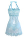 Aqua Blau 1980er Spitze Bogen Dessous Set