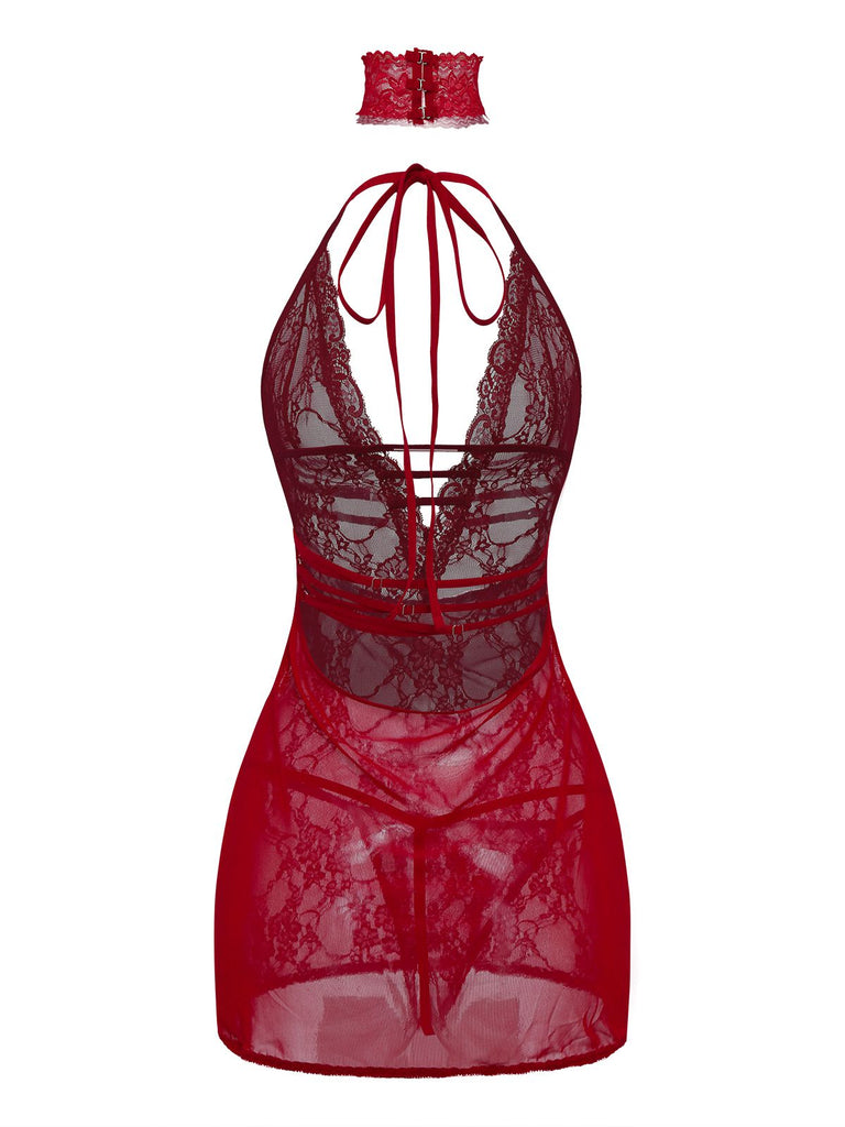 1980er V-Ausschnitt Rückenfrei Sexy Spitze Träger Nachthemd