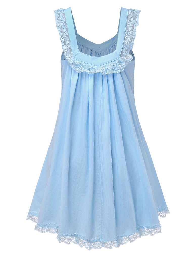 [Vorverkauf] 1960er Solide Bogen Rückenfrei Spitze Babydoll Kleid