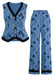 2PCS 1940er Blumen V-Ausschnitt Vest & Hosen