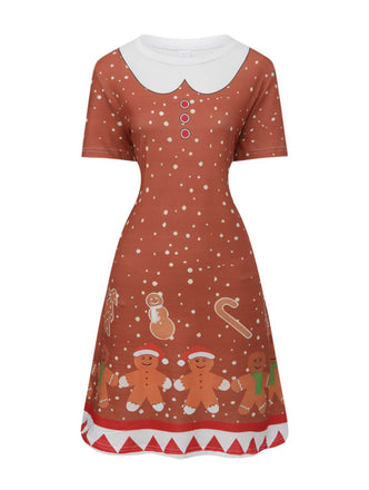 1960er Weihnachten Lebkuchenmann A-Linie Kleid
