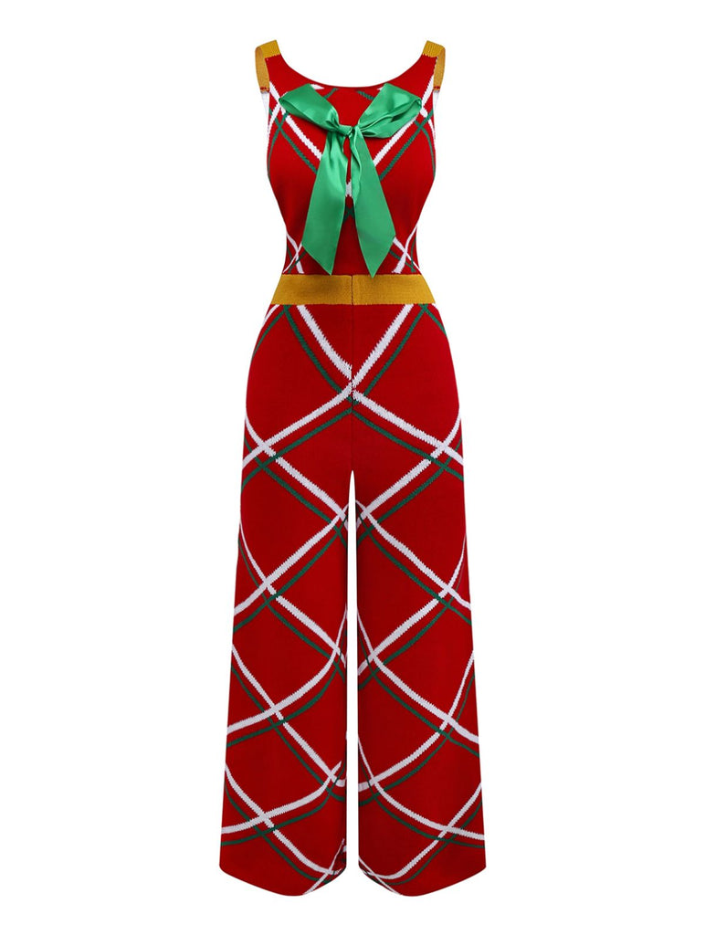 1960er Bogen Weihnachten Plaid Patchwork Jumpsuit
