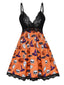 Orange 1960er Halloween Spitze Patchwork Nachtwäsche