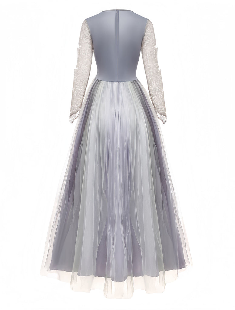 Grau 1930er Halloween Geisterbraut Netz Kleid
